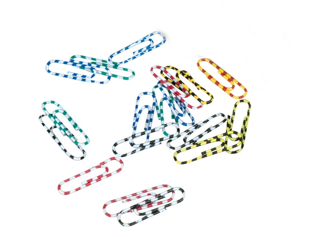 Clips colores rayados q-connect 28 mm caja de 100 unidades colores surtidos