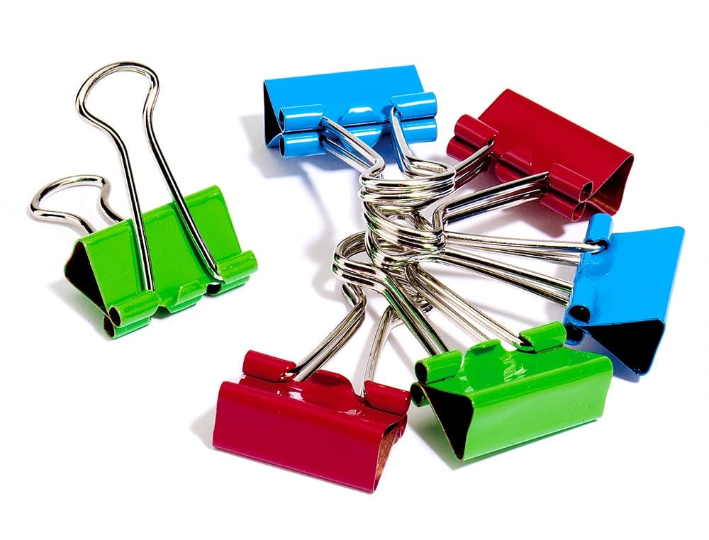 Pinza metalica q-connect reversible 19 mm caja de 6 unidades colores surtidos