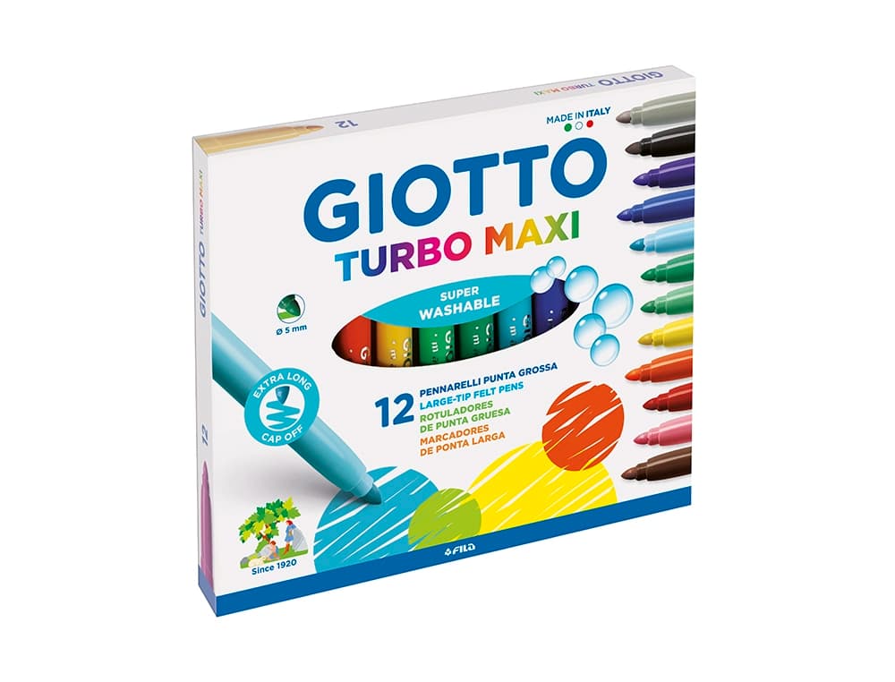 Rotulador giotto turbo maxi caja de 12 colores lavables con punta bloqueada