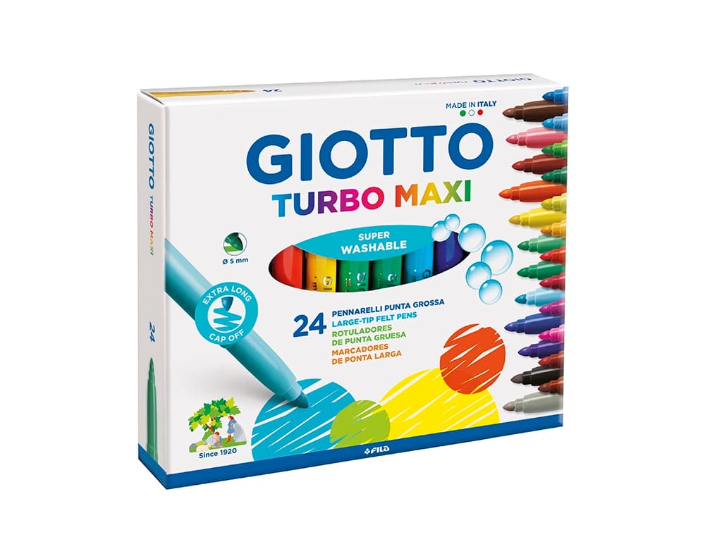 Rotulador giotto turbo maxi caja de 24 colores lavables con punta bloqueada