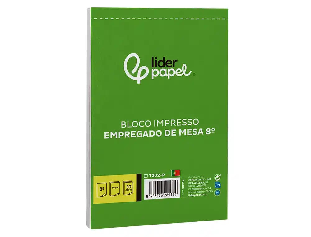 Talonario liderpapel camarero octavo sin iva 202 duplicado texto en portugues
