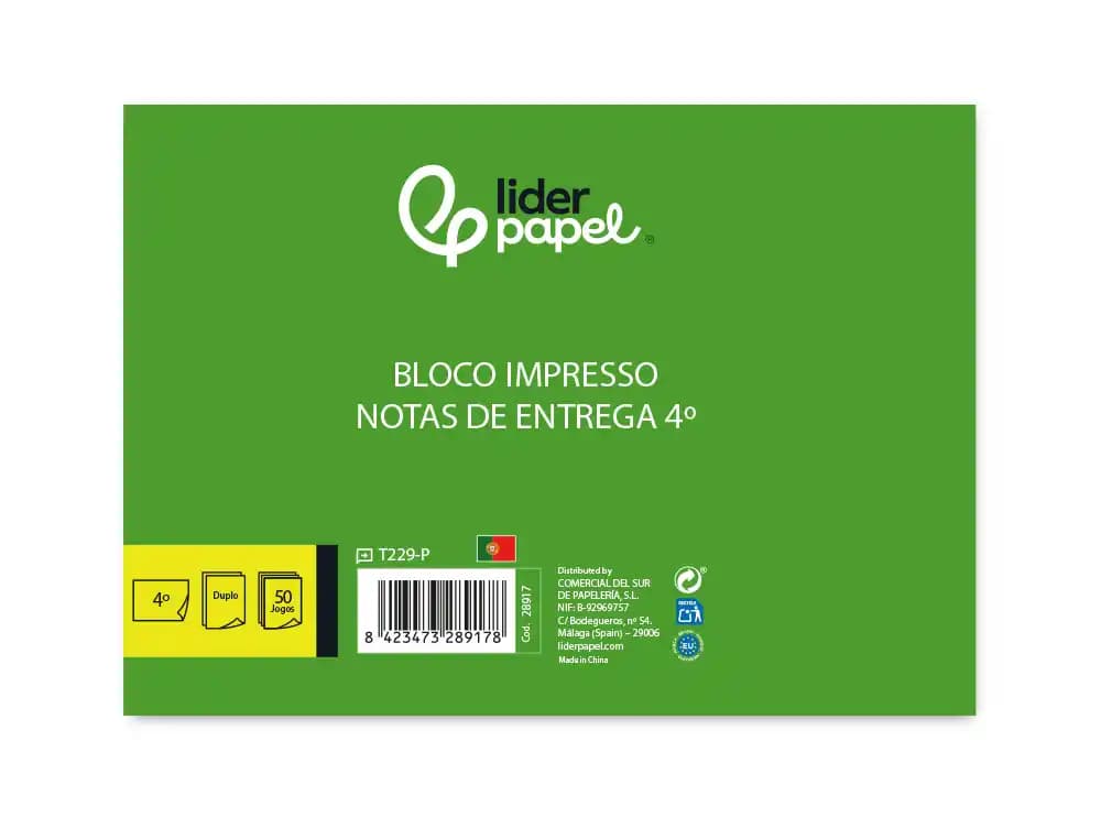 Talonario liderpapel entregas cuarto apaisado 229 duplicado -texto en portugues