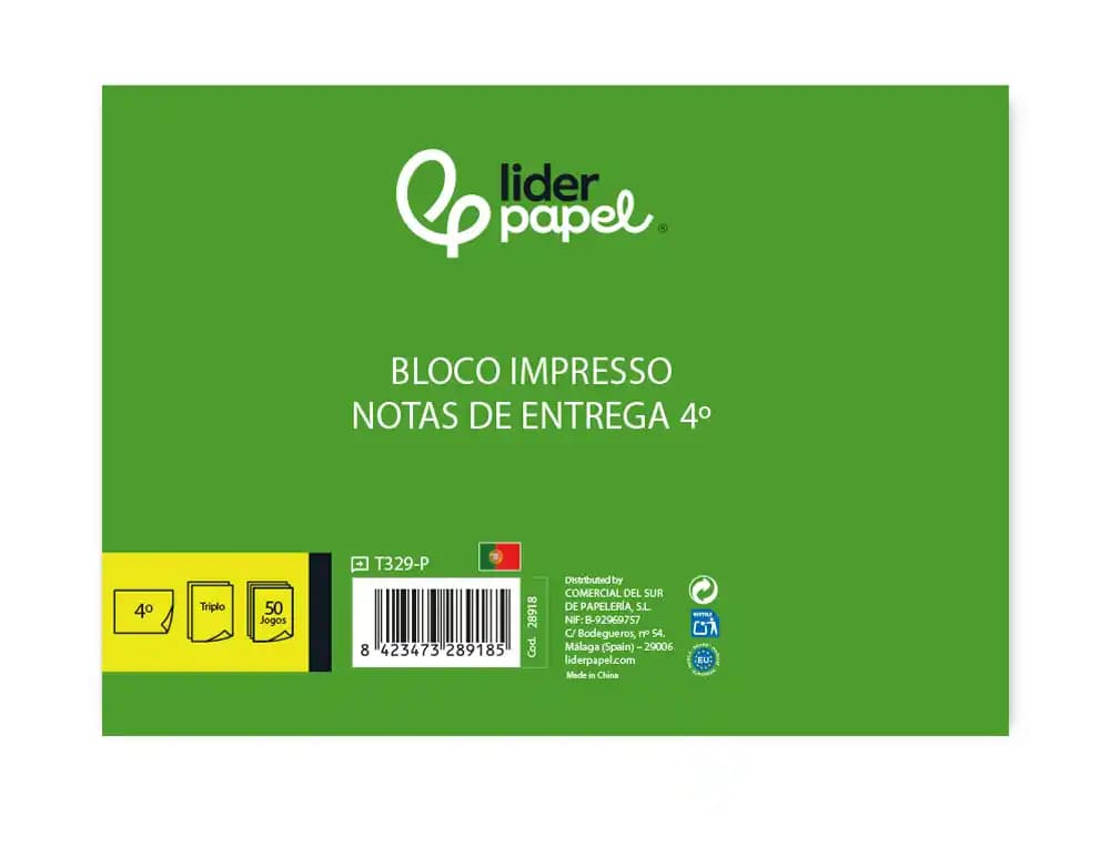 Talonario liderpapel entregas cuarto apaisado 329 triplicado-texto en portugues