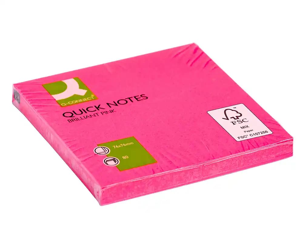 Bloc de notas adhesivas quita y pon q-connect 76x76 mm neon 80 hojas