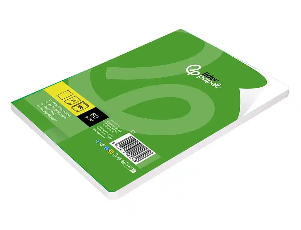Recambio liderpapel cuarto 100 hojas 60gr liso sin margen 6 taladros