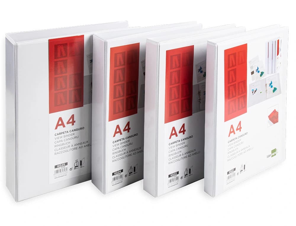 Carpeta canguro 4 anillas mixtas 25mm liderpapel a4 plastico color blanco