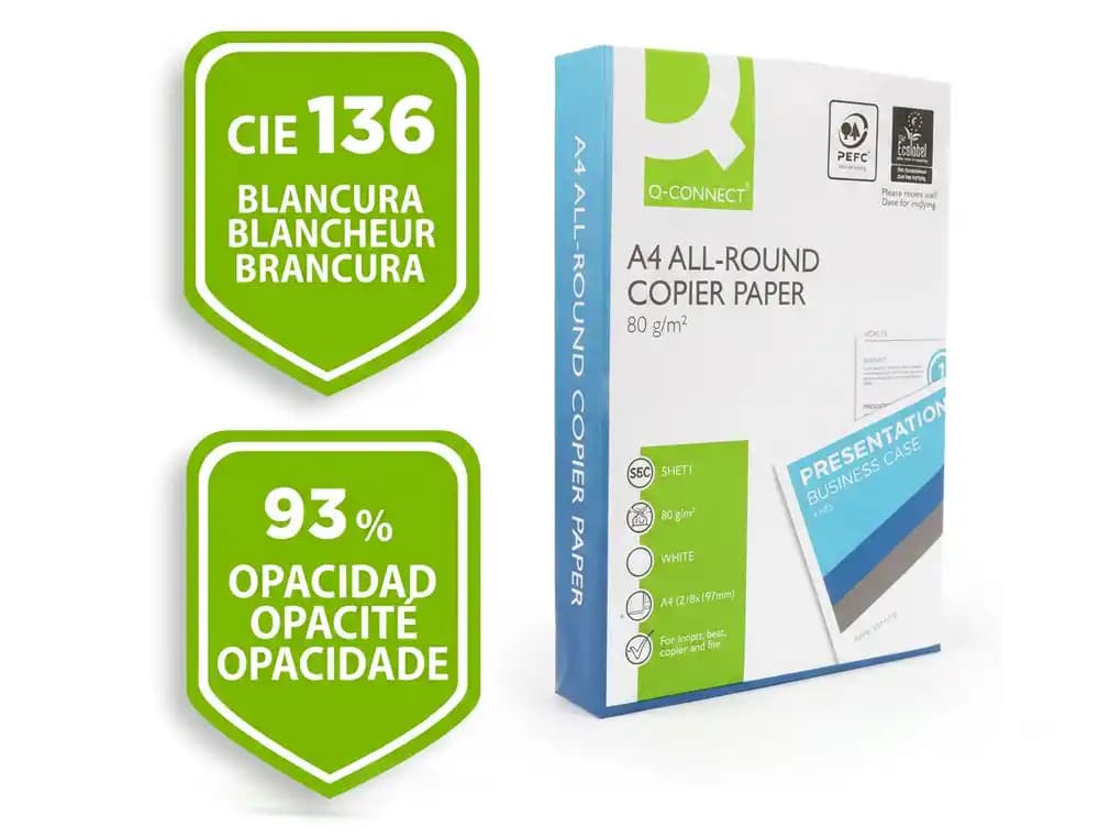 Papel para fotocopiadora Q-Connect Economy de 80 g, paquete de 500 hojas – Blanco