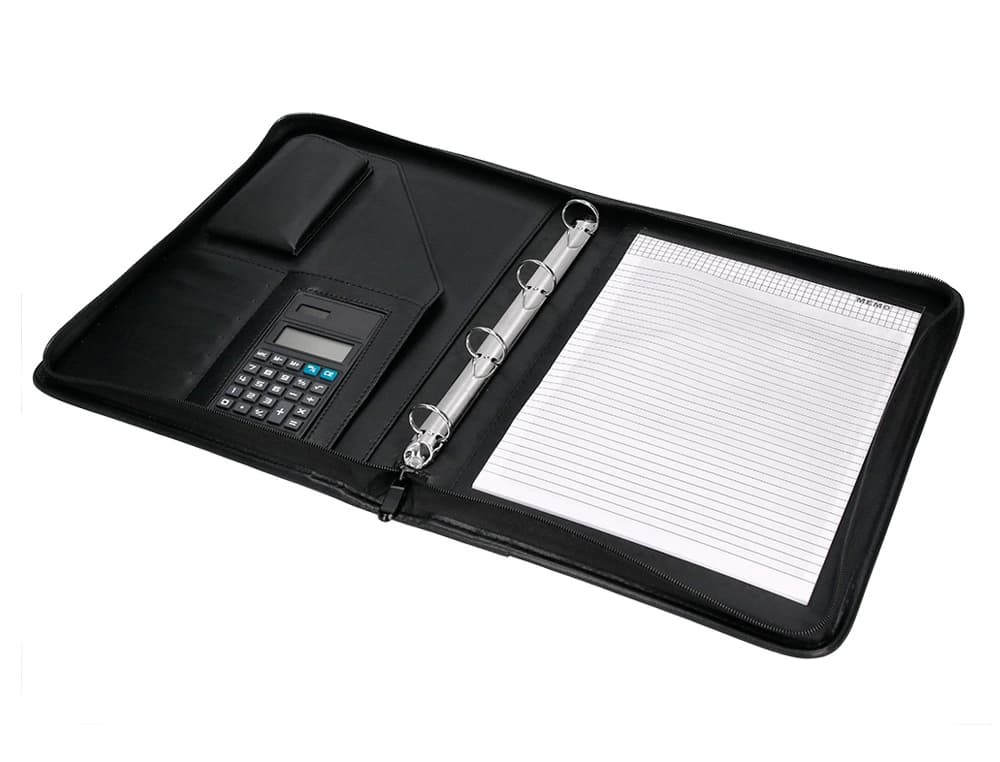Carpeta portafolios q-connect cremallera 4 anillas 20 mm concalculadora con bolsa para movil 260x355 mm