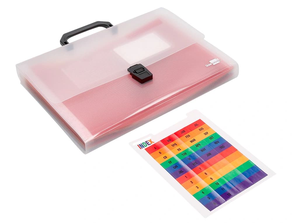 Carpeta liderpapel clasificador fuelle 45144 polipropileno a4 transparente con asa spectrafile 26 dpto