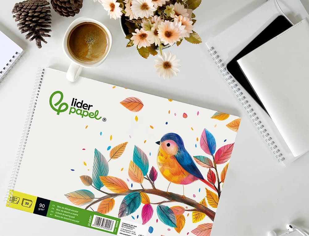 Bloc dibujo liderpapel escolar espiral 230x325mm 20 hojas 90 gr/m2 sin recuadro