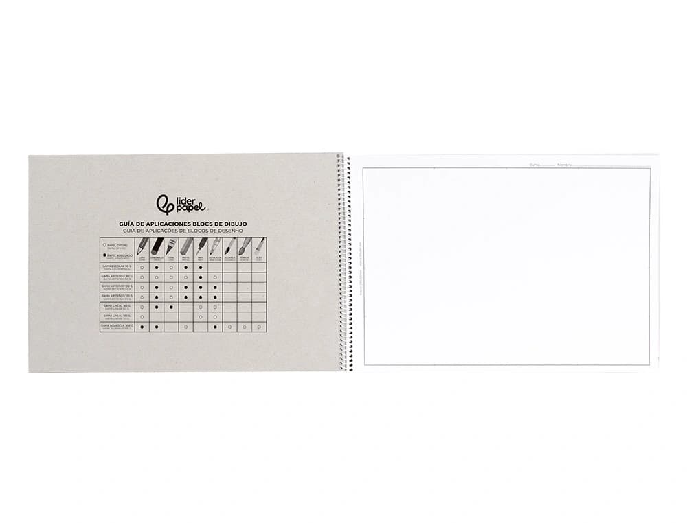 Bloc dibujo liderpapel escolar espiral 230x325mm 20 hojas 90 gr/m2 con recuadro