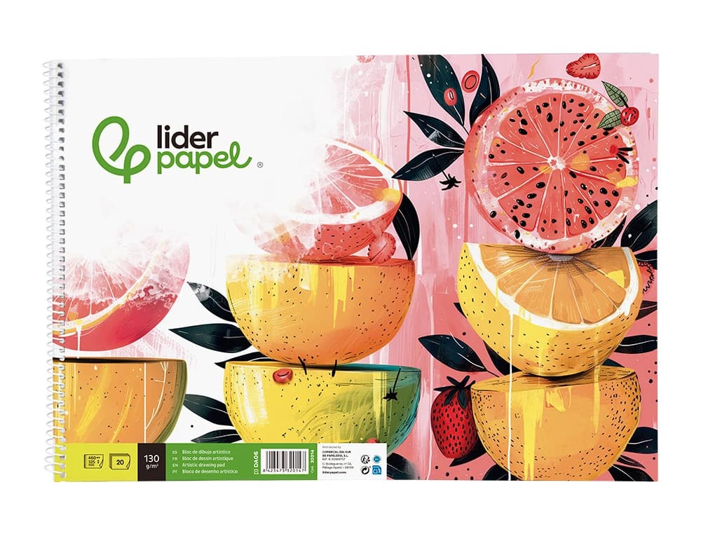 Bloc dibujo liderpapel artistico espiral 460x325mm 20 hojas 130gr/m2 sin recuadro perforado