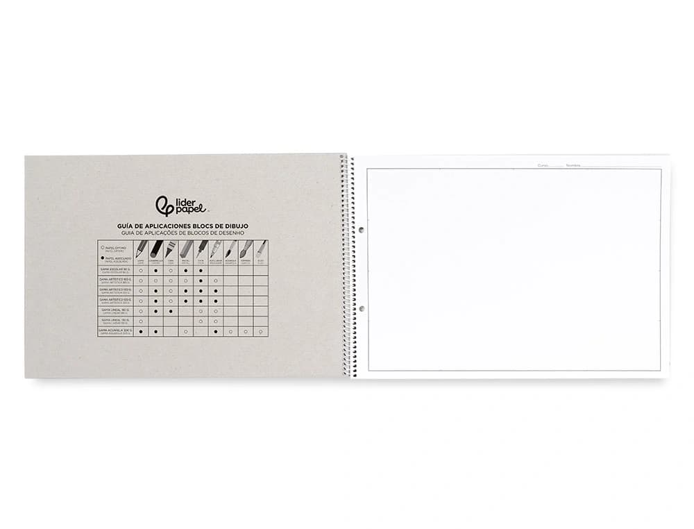 Bloc dibujo liderpapel lineal espiral 230x325mm 20 hojas 130gr/m2 con recuadro 2 taladros perforado