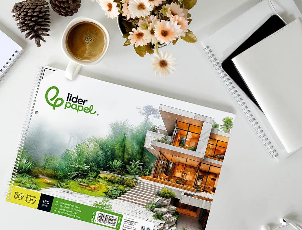 Bloc dibujo liderpapel lineal espiral 230x325mm 20 hojas 130gr/m2 con recuadro 2 taladros perforado
