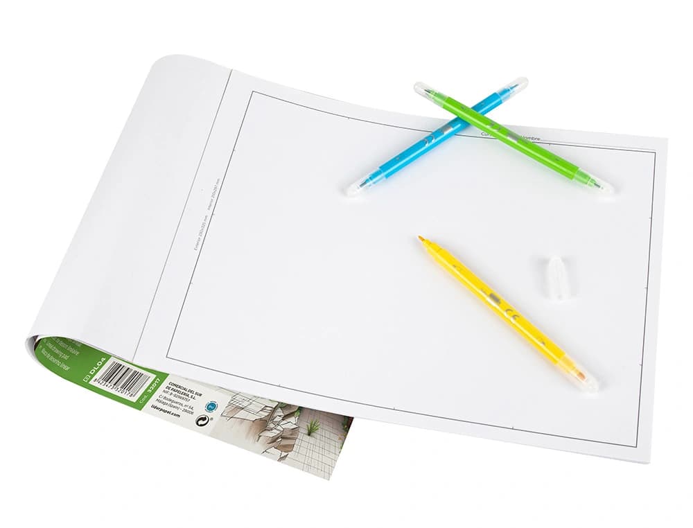 Bloc dibujo liderpapel lineal encolado 230x325mm 20 hojas 130 gr/m2 con recuadro