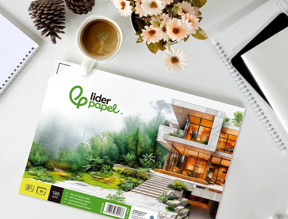 Bloc dibujo liderpapel lineal encolado 230x325mm 20 hojas 130 gr/m2 con recuadro