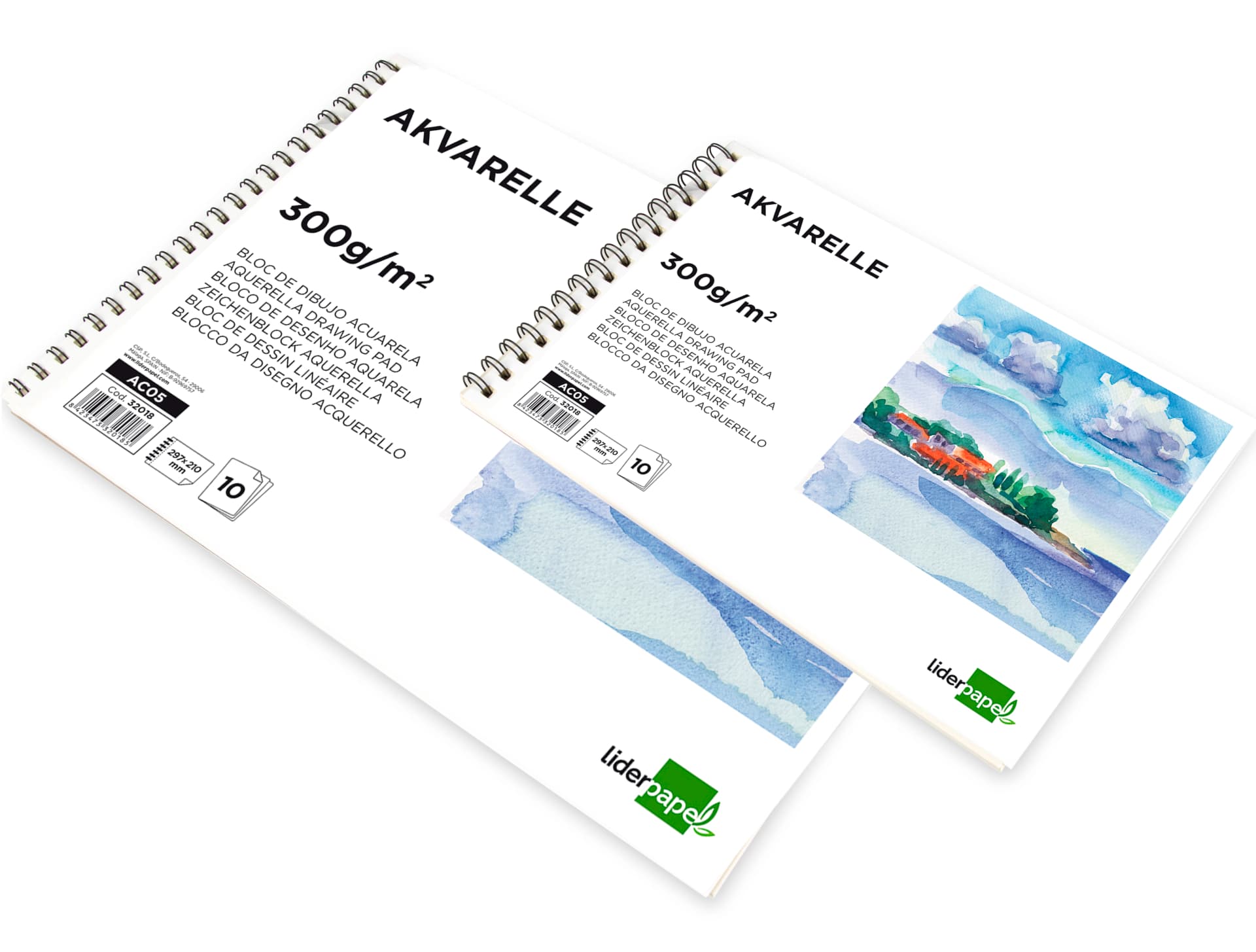 Bloc dibujo liderpapel acuarela espiral 297x420mm 10 hojas 300g/m2 sin recuadro