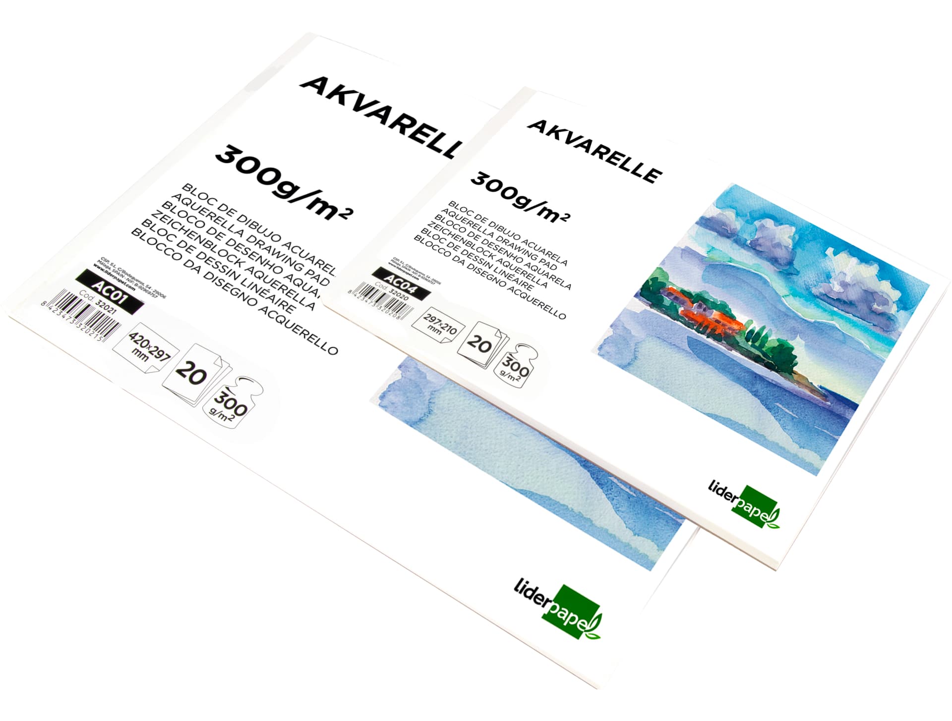Bloc dibujo liderpapel acuarela encolado 210x297mm 20 hojas 300g/m2 sin recuadro