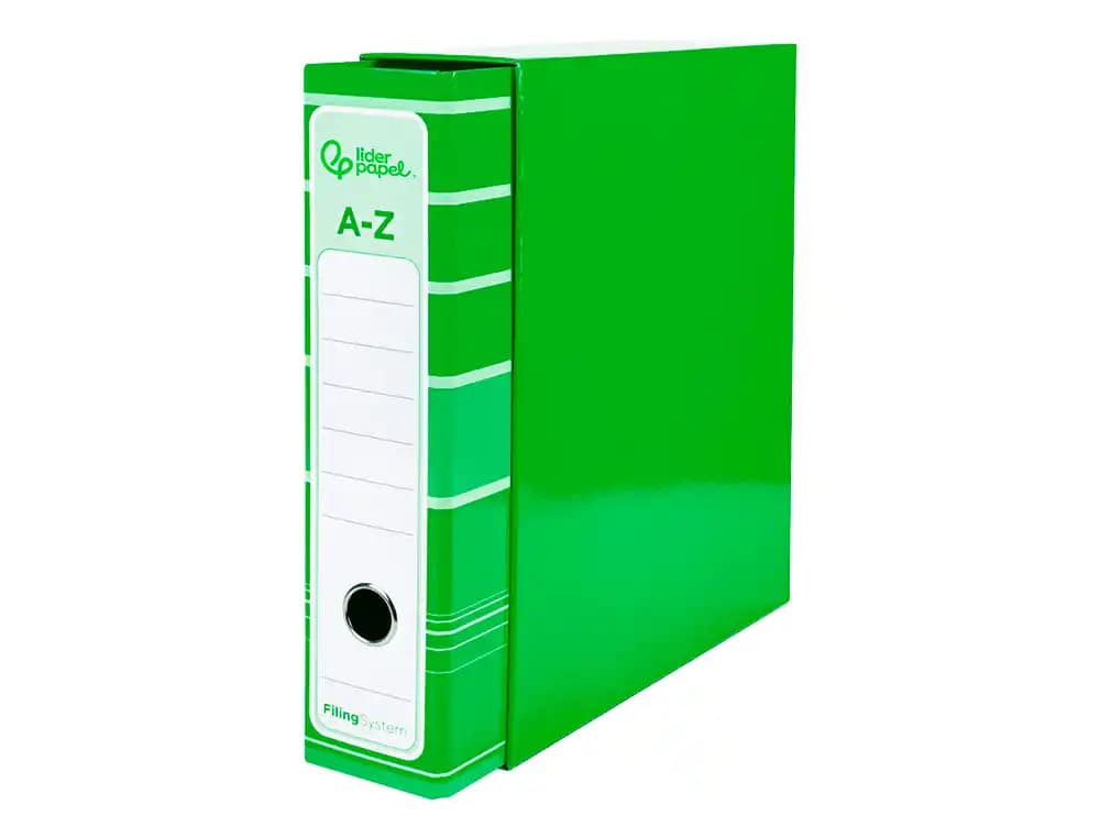 Archivador de palanca Liderpapel Filing System A4 de cartón forrado con caja, sin rado, lomo de 80 mm y compresor metálico – Verde