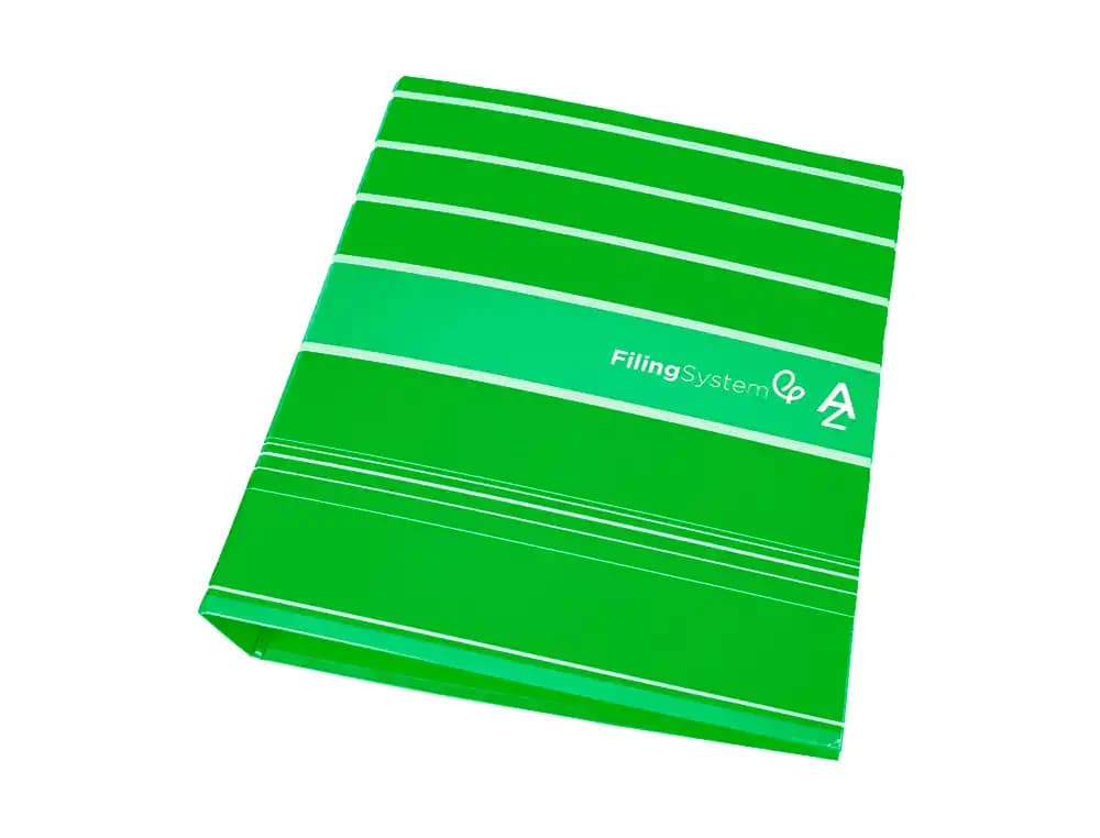 Archivador de palanca Liderpapel Filing System A4 de cartón forrado con caja, sin rado, lomo de 80 mm y compresor metálico – Verde