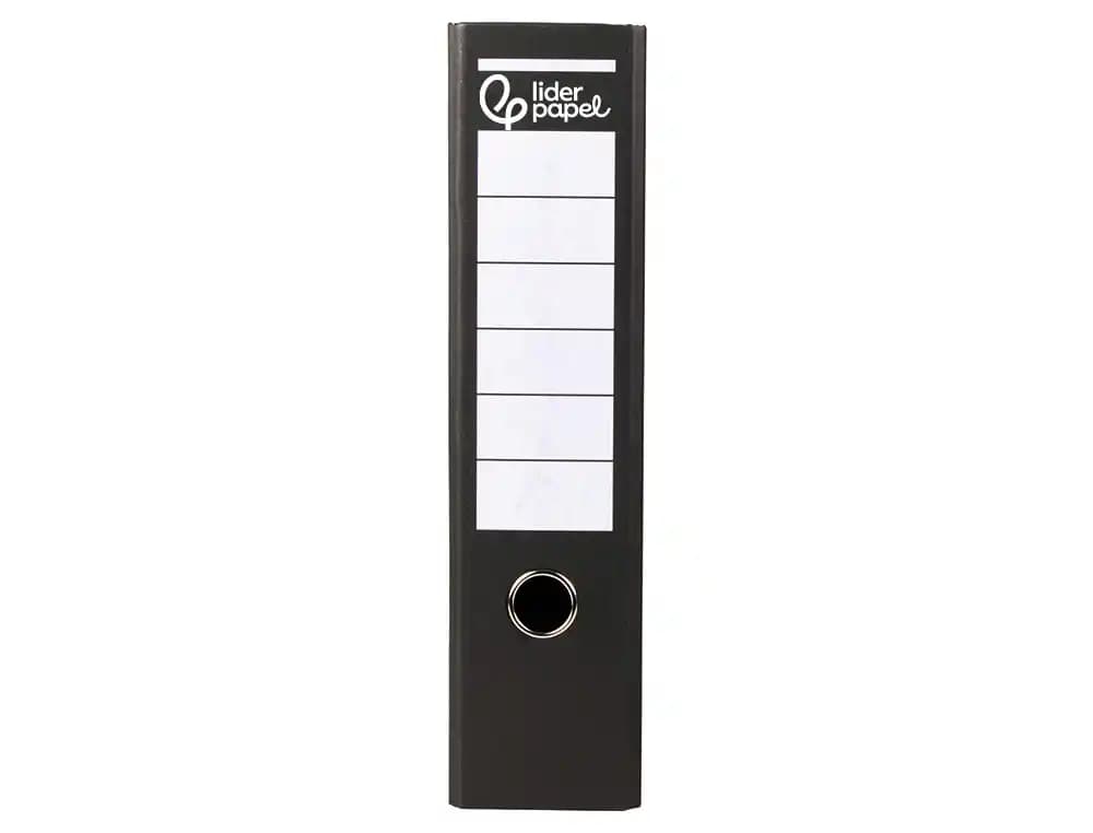 Archivador de palanca Liderpapel de cartón forrado jaspeado, sin rado, con compresor metálico y lomo de 80 mm – Negro