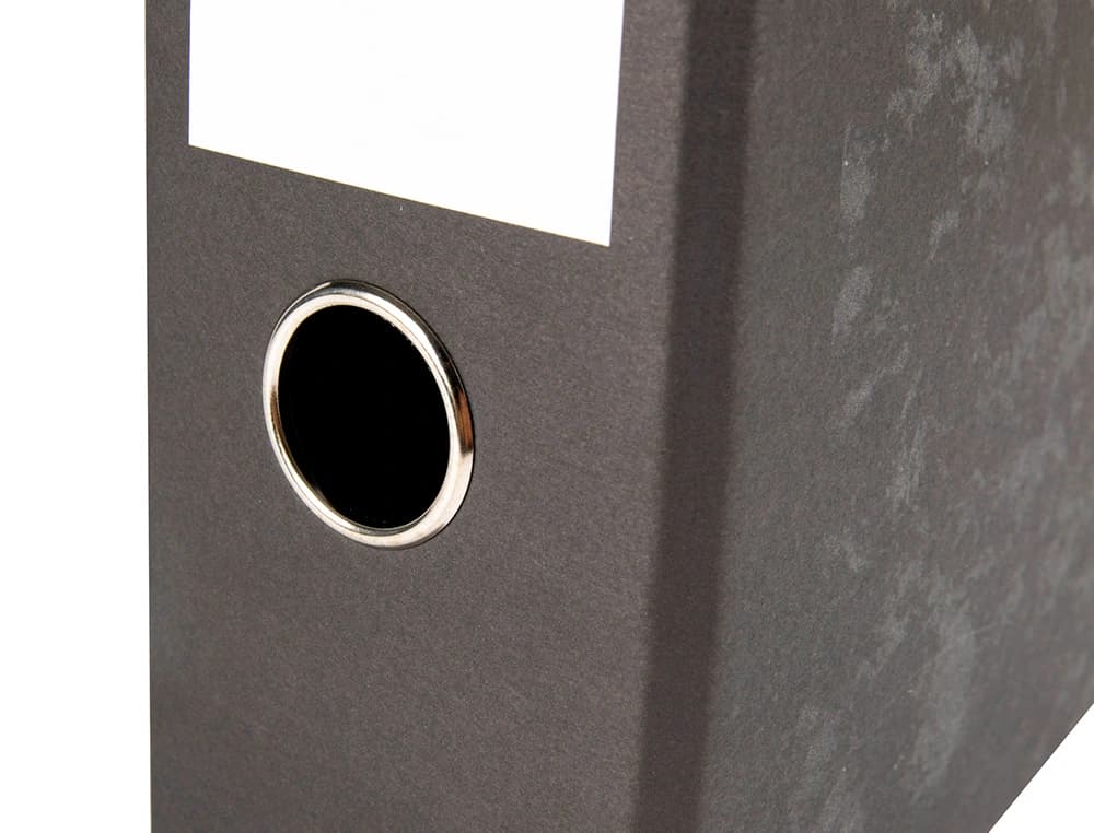 Archivador de palanca Liderpapel de cartón forrado jaspeado, sin rado, con compresor metálico y lomo de 80 mm – Negro