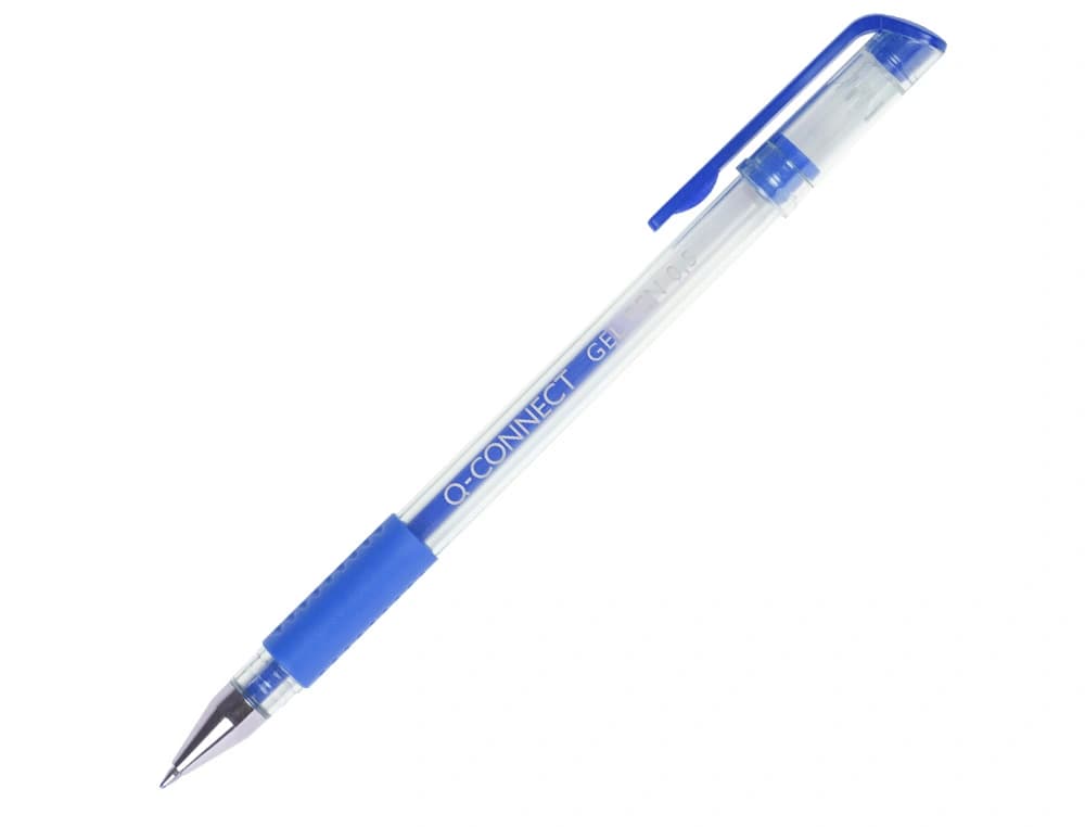 Bolígrafo de tinta gel Q-Connect con sujeción de caucho, 0,7 mm – Azul