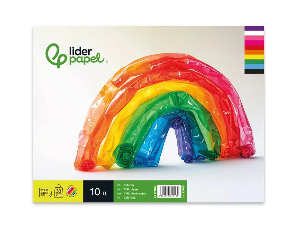 Bloc trabajos manuales liderpapel celofan 240x315mm 10 hojas colores surtidos