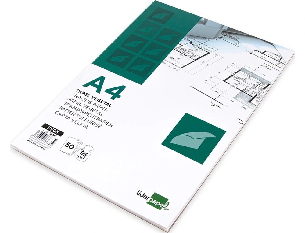 Bloc papel vegetal liderpapel encolado 50 hojas 210x297mm 95gr