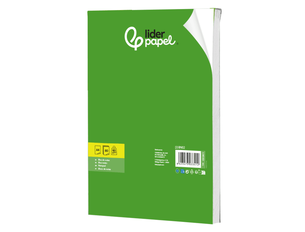 Bloc notas liderpapel liso a4 80 hojas 60g/m2