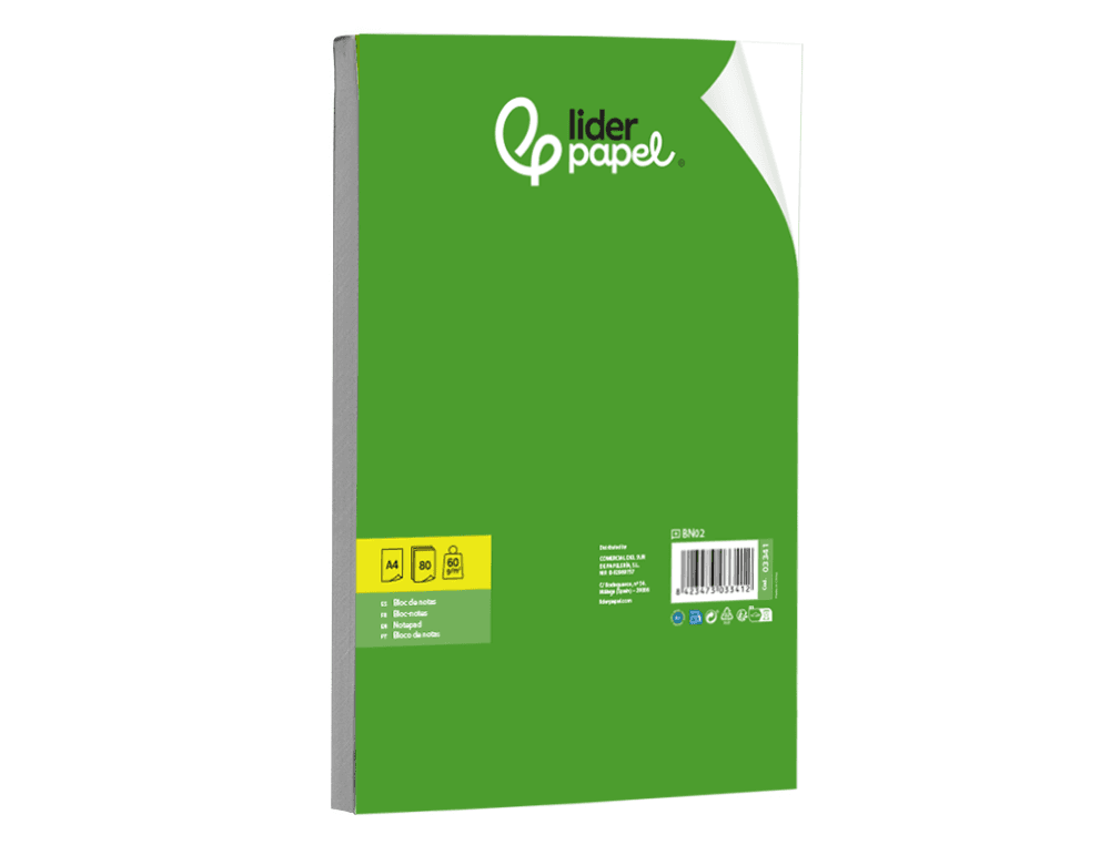 Bloc notas liderpapel liso a4 80 hojas 60g/m2