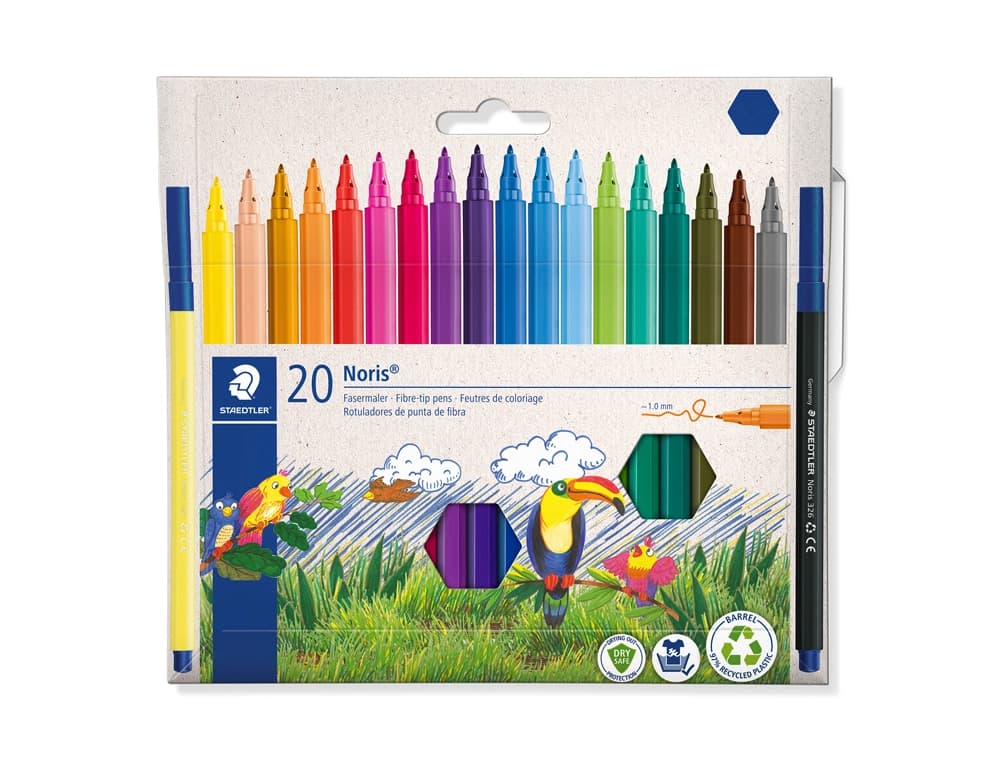 Rotulador staedtler noris 326 punta de fibra nuevo cuerpo hexagonal caja de 20 unidades colores surtidos