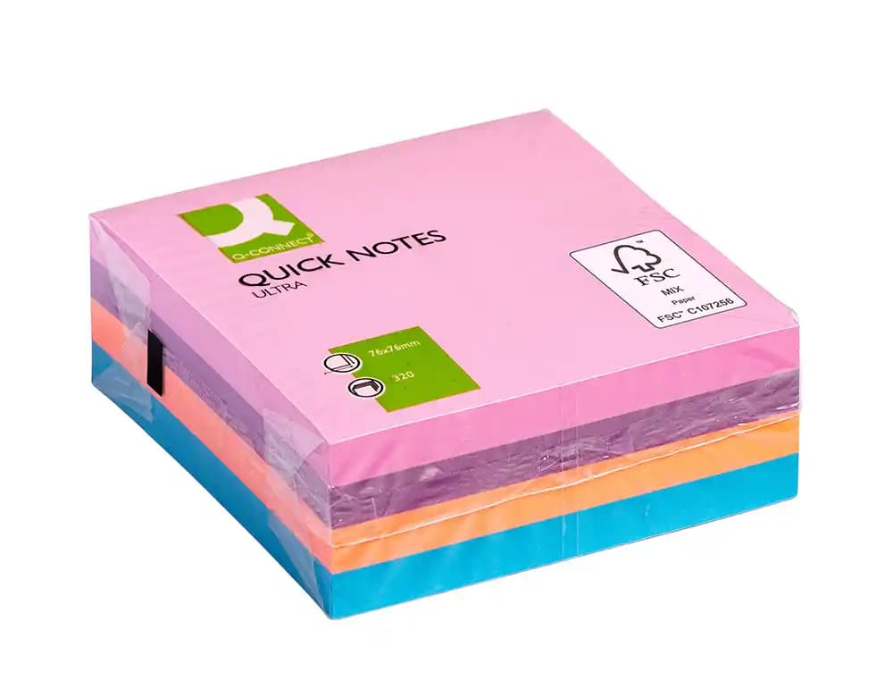 Bloc de notas adhesivas quita y pon q-connect con 320 hojas 76x76mm