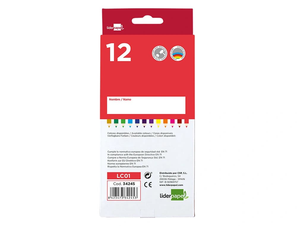 Lapices de colores liderpapel caja de 12 unidades colores surtidos
