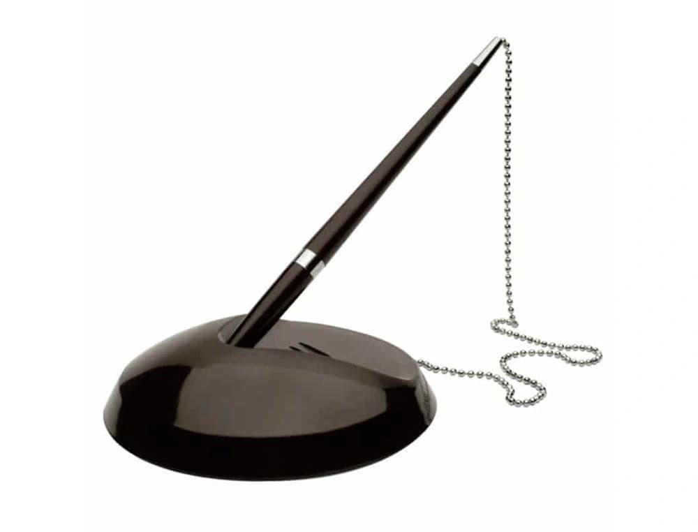 Boligrafo extensible q-connect con cadena metalica y soporte adhesivo