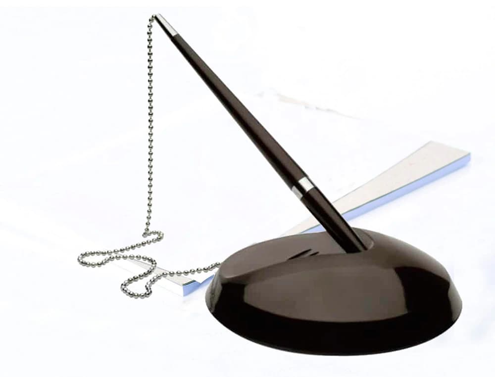 Boligrafo extensible q-connect con cadena metalica y soporte adhesivo