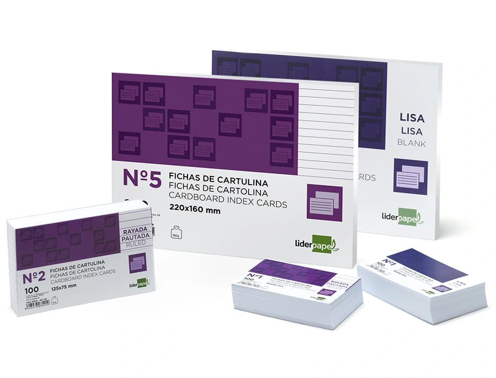Ficha liderpapel lisa nº2 75x125mm 180gr paquete de 100 unidades