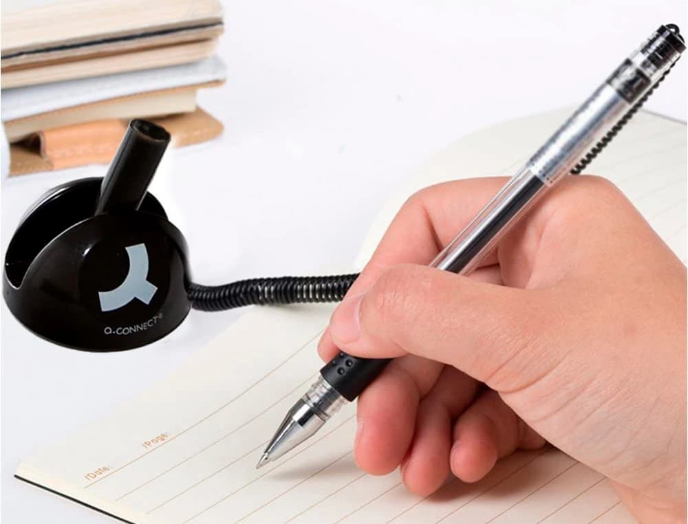 Boligrafo extensible q-connect con cadena plastico y soporte adhesivo