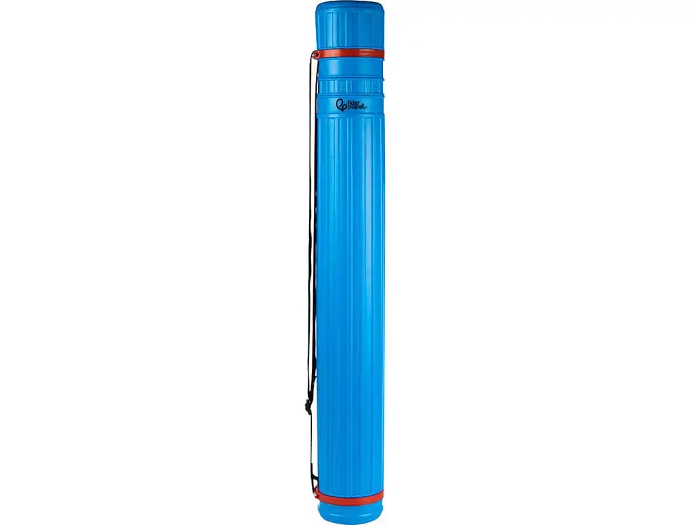 Portaplanos Liderpapel de plástico de 9 cm de diámetro, extensible hasta 125 cm, con cinta para colgar – Azul