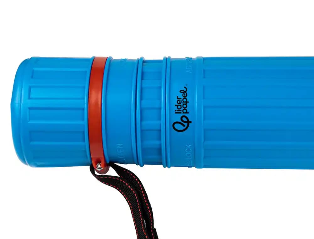 Portaplanos Liderpapel de plástico de 9 cm de diámetro, extensible hasta 125 cm, con cinta para colgar – Azul