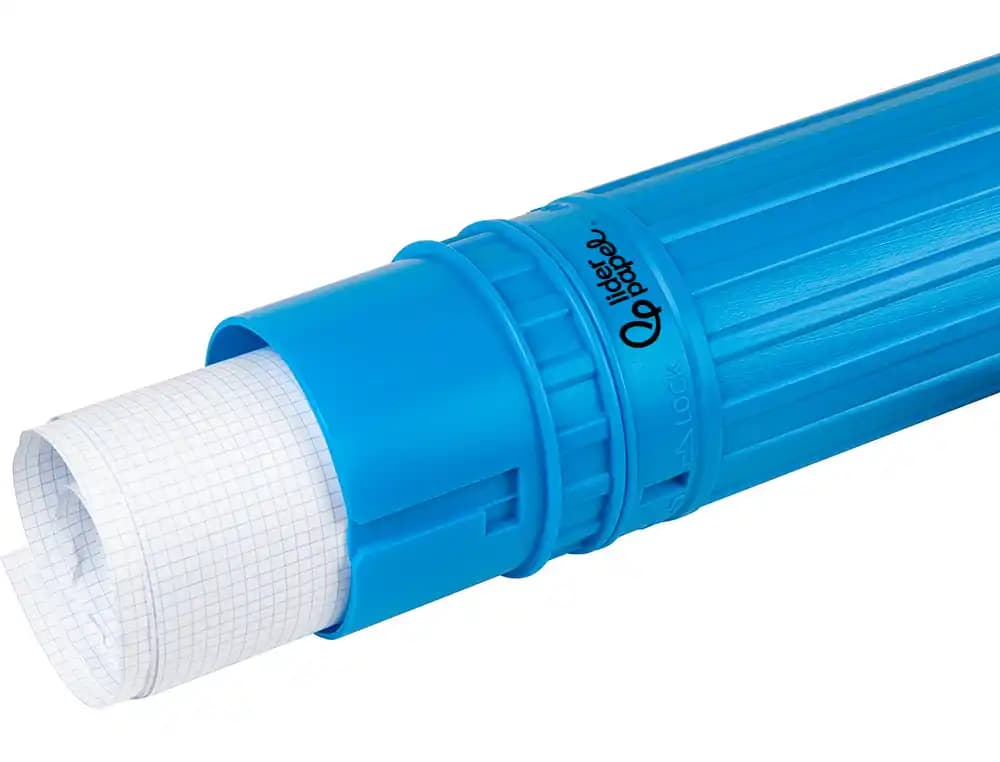Portaplanos Liderpapel de plástico de 9 cm de diámetro, extensible hasta 125 cm, con cinta para colgar – Azul