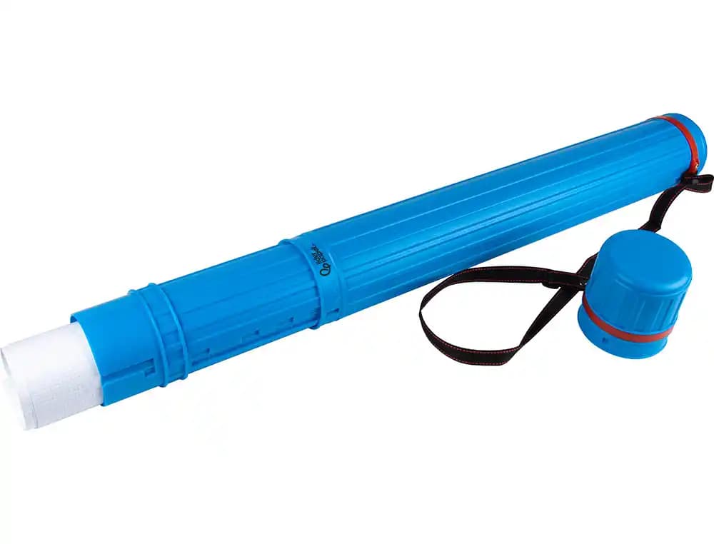 Portaplanos Liderpapel de plástico de 9 cm de diámetro, extensible hasta 125 cm, con cinta para colgar – Azul