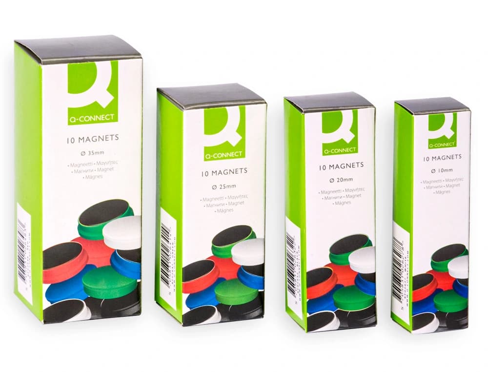 Imán de sujeción Q-Connect de 20 mm para pizarras magnéticas, caja de 10 unidades – Surtido