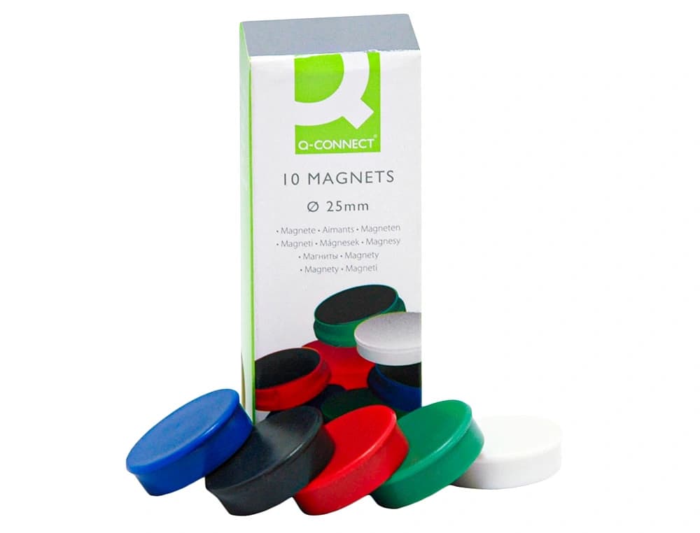 Imán de sujeción Q-Connect de 25 mm para pizarras magnéticas, caja de 10 unidades – Surtido