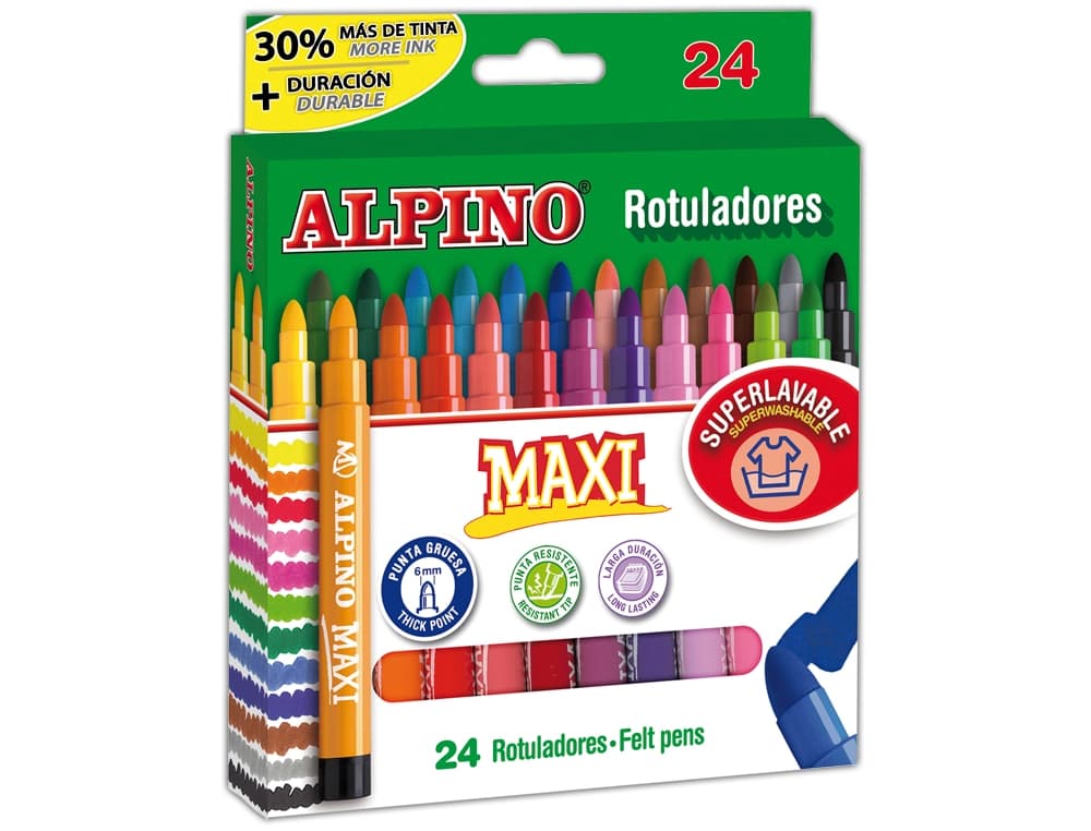 Rotulador alpino maxi caja de 24 unidades colores surtidos