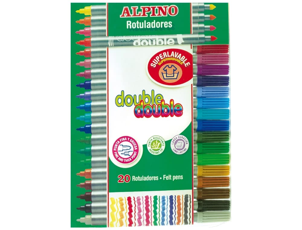 Rotulador alpino double double punta gruesa y punta fina caja de 20+4 unidades colores surtidos