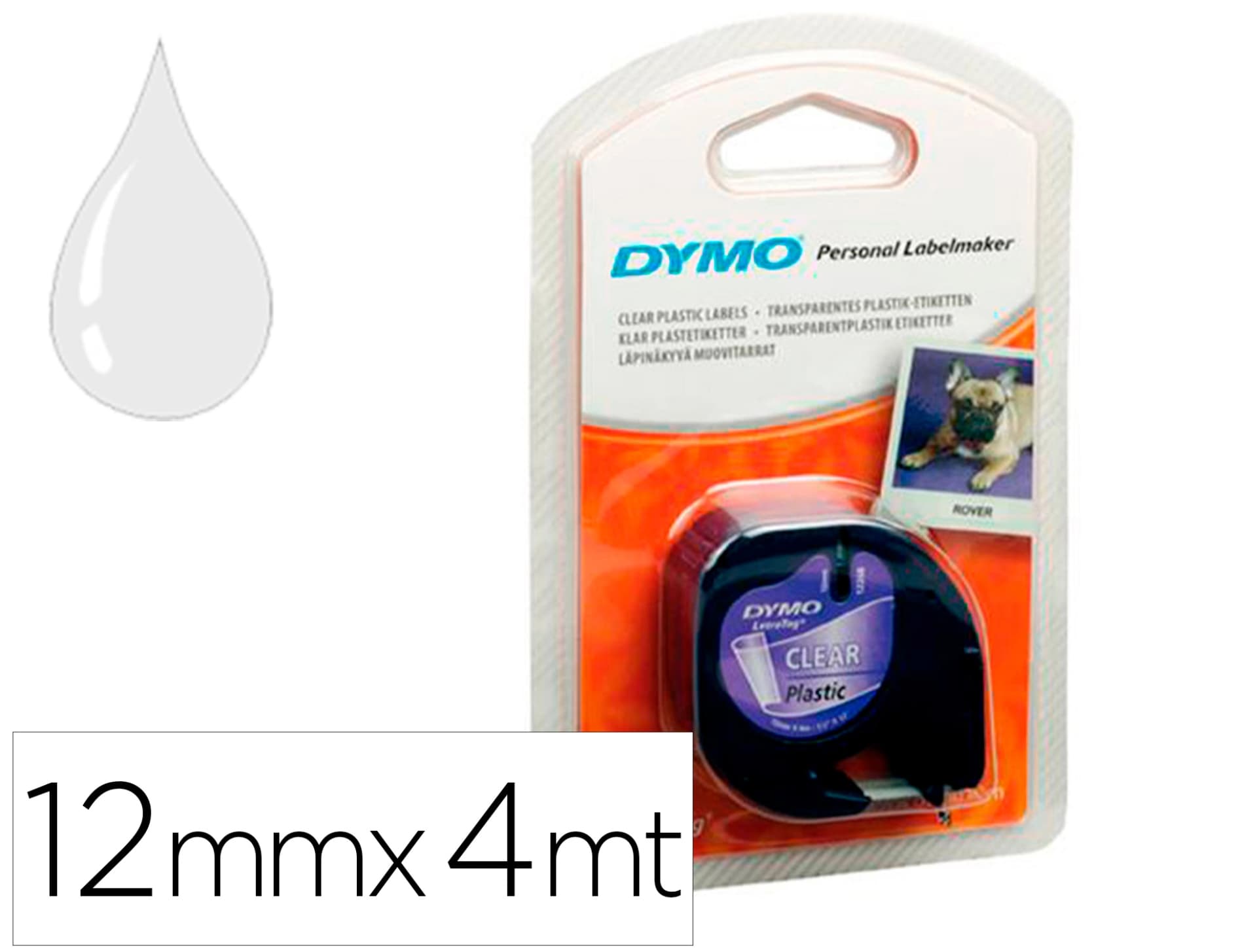 Dymo Cinta dymo 12mm x 4mt transparente para maquina letratag