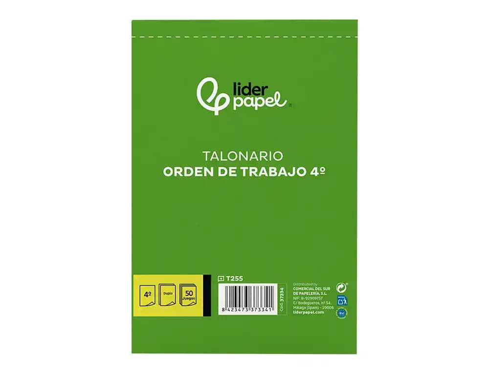 Talonario liderpapel orden de trabajo cuarto original y copia t255