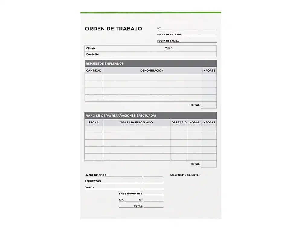 Talonario liderpapel orden de trabajo cuarto original y copia t255