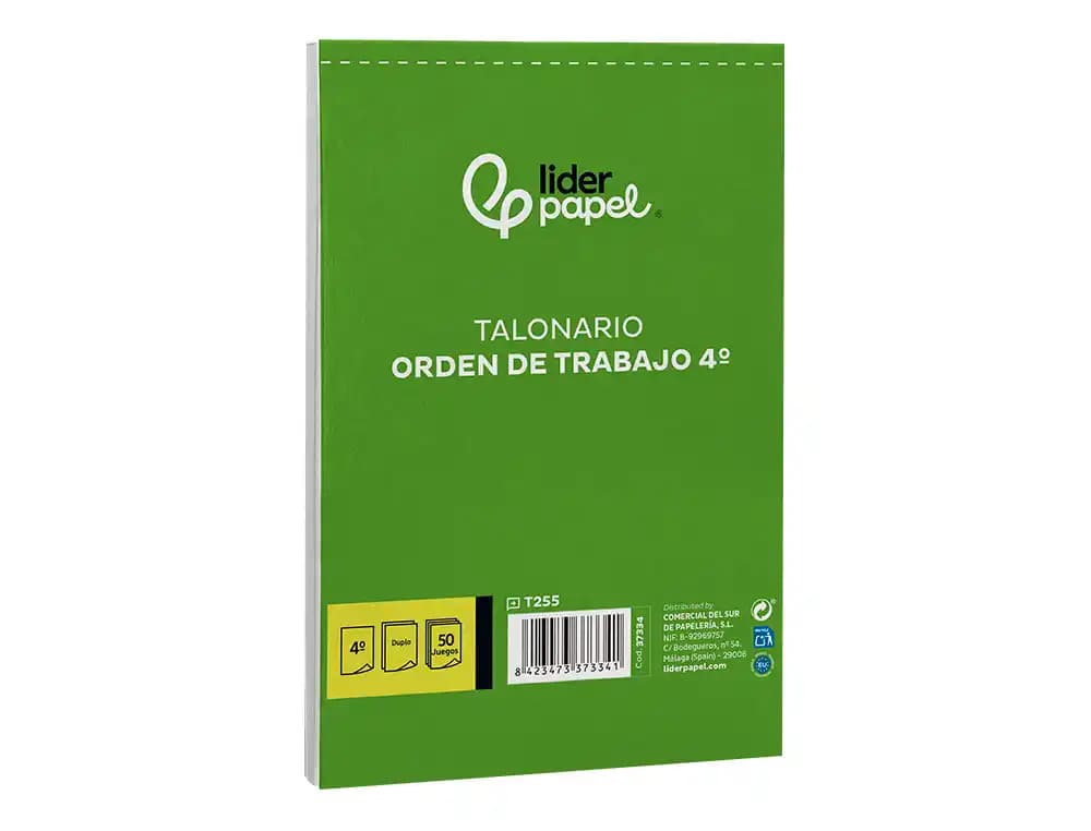 Talonario liderpapel orden de trabajo cuarto original y copia t255